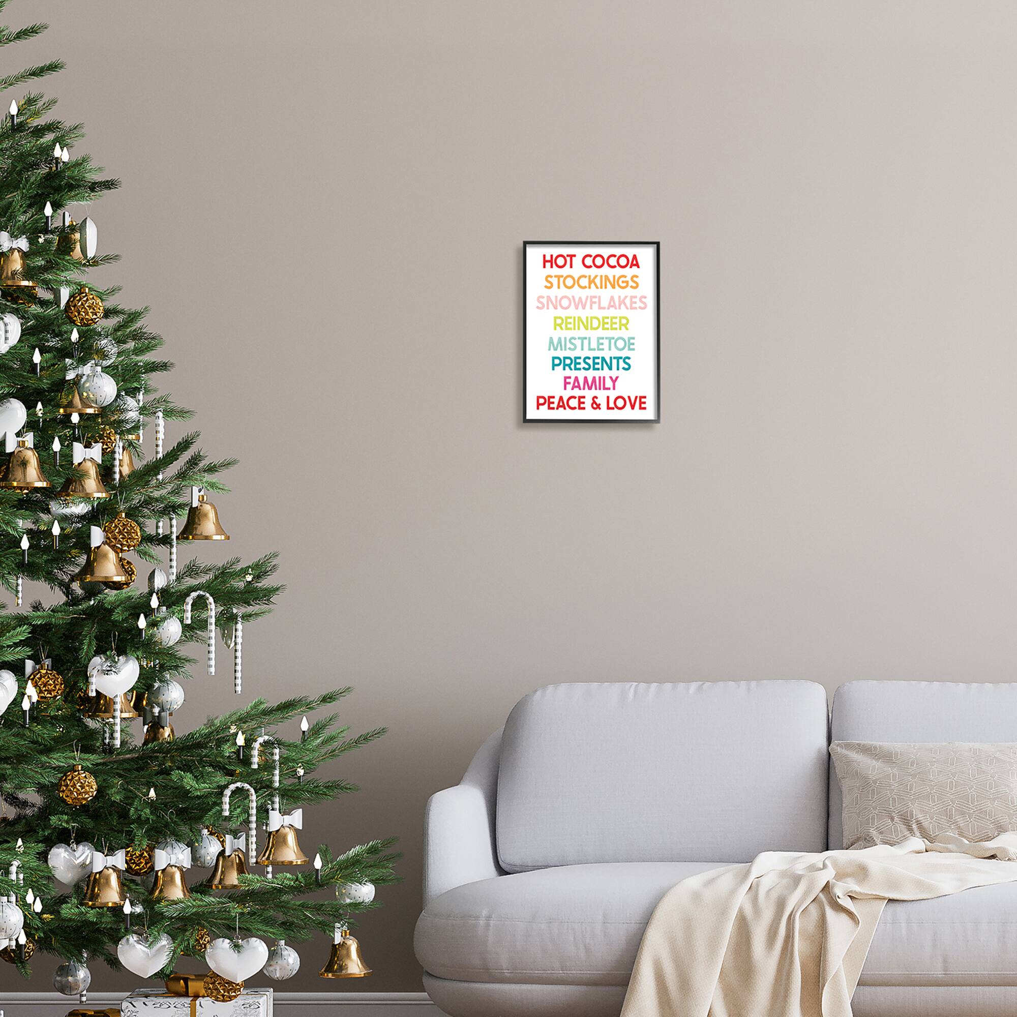 Stupell Industries Peace & Love Rainbow Christmas List Framed Giclee Art
